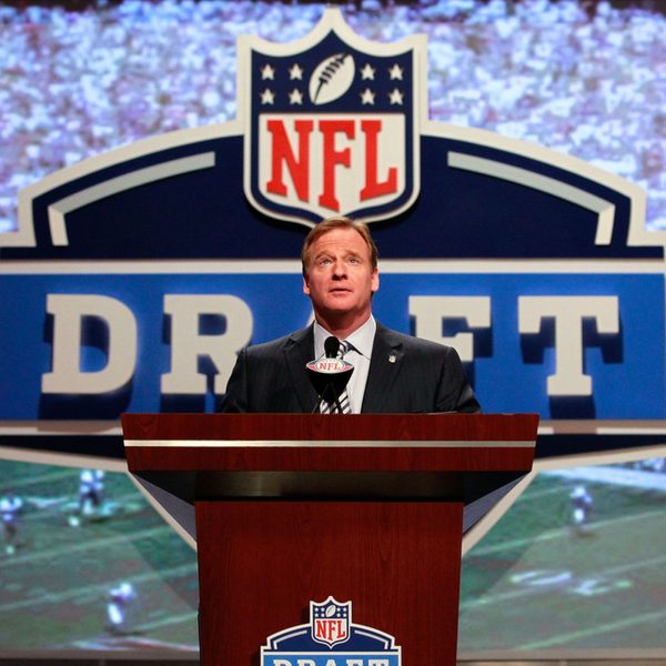 NFL Commissioner Roger Goodell addresses the crowd at the NFL Draft.